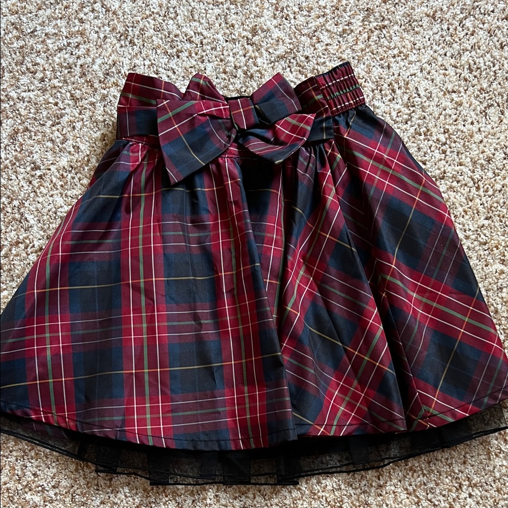 GAP Red and Blue Plaid A-Line Skirt with Bow - kids